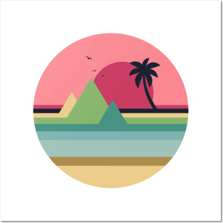 OCEAN SUNSET GEOMETRIC Posters and Art